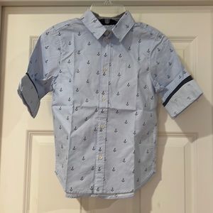 NWT H&M Boys Long Sleeve Cotton Seersucker Shirt Anchors Size 6-7